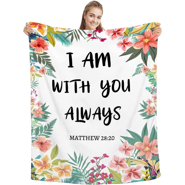 LHSHID Bible Verse I Am with You Always Jesus Blanket Secret Sister Gifts for Women Christian Birthday Gifts for Women Cozy Plush Religious Prayer Blanket 30x40in
