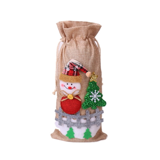 Inteprter Lentejuelas Cubierta de botella de vino Cordón Tridimensional Papá Noel de comedor Navidad Beber Ropa Bolsa Fiesta Accesorios Kits de decoración para fiestas Beige Inteprter HA068794-03