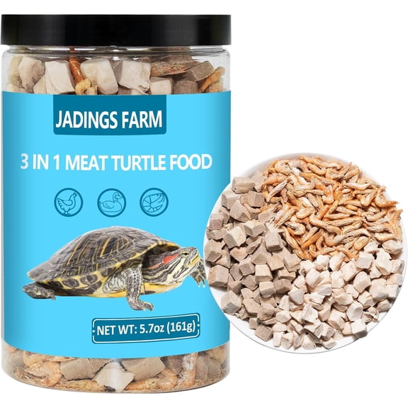 Turtle Food, 5.7 OZ Natural Freeze-Dried Meat - Chicken, Duck, and Shrimp - Healthy Treats for Turtles, Box Turtle, Aquatic Turtle, Baby Turtles, Freeze Dried Turtle Treats