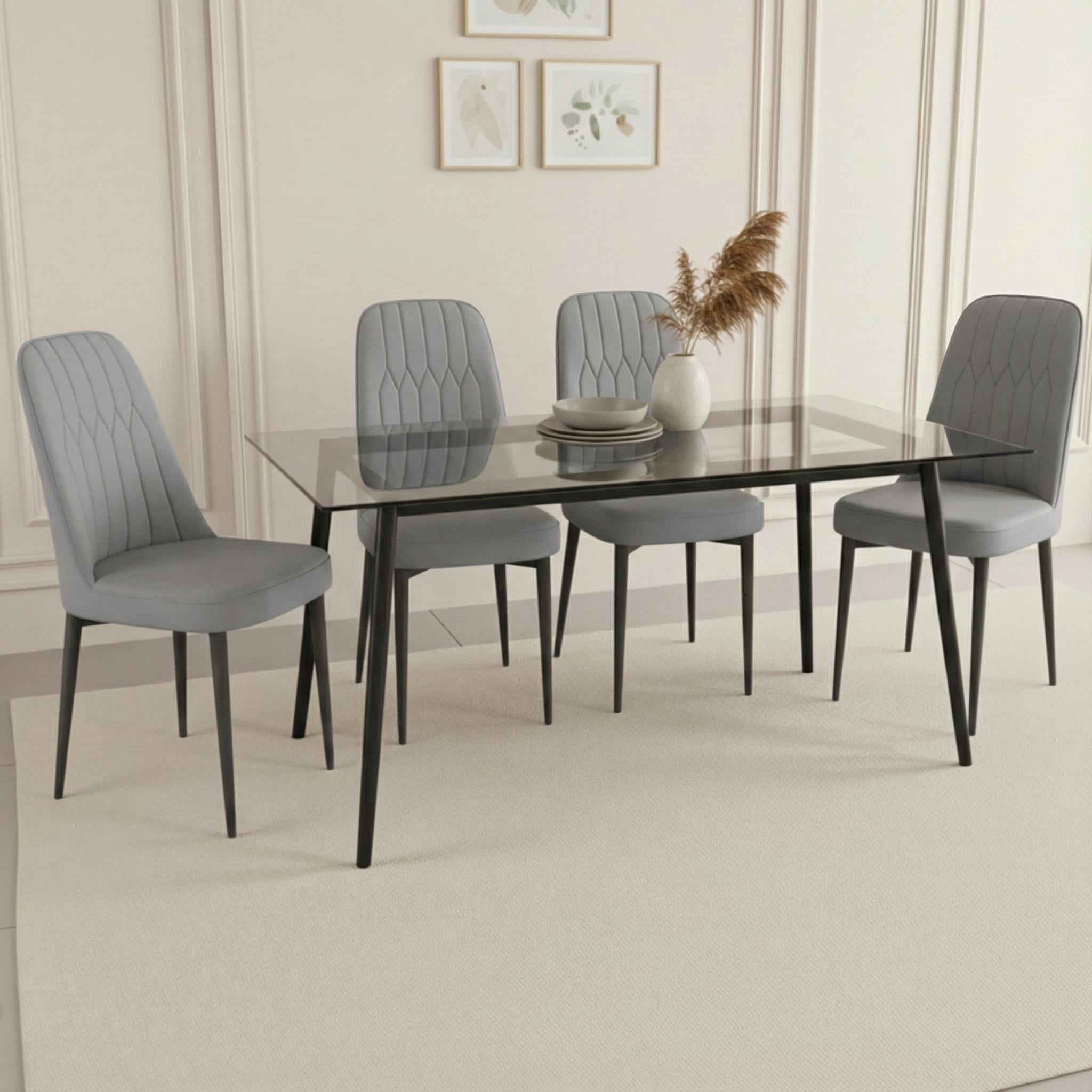 CasaGlajore Set of 4 Modern PU Leather Dining Chairs with Black Metal Legs, Upholstered Side Chairs for Kitchen, Living Room, and Office – Cream Faux Leather Seating