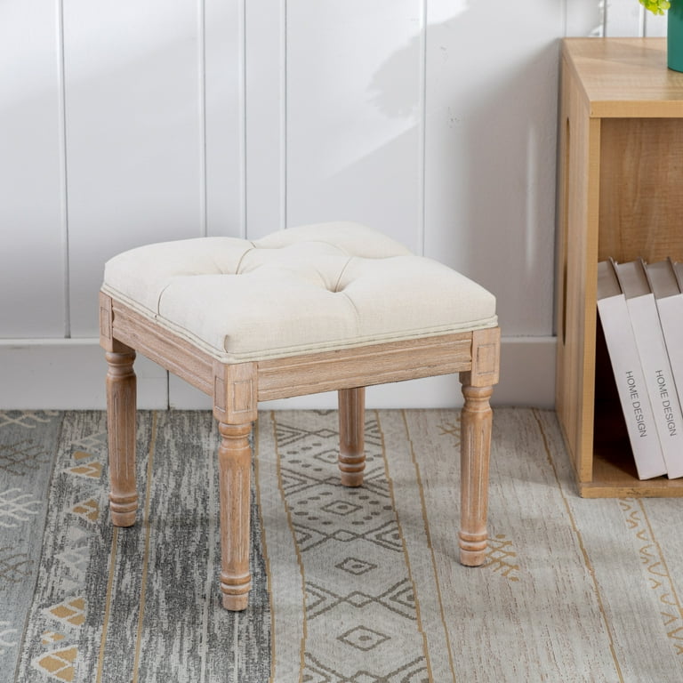 TOPCHANCES Square Ottoman Bench Padded Rubber Wood Legs Fabric Small Vanity Stool for Bedroom Living Room