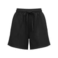 thumbnail image 6 of Rggeeun Women Shorts Solid Color Elastic High Waist Relaxed Fit Front Seam With Side Pockets & Adjustable Tie Wide Leg For Everyday Use Casual Hot Pants,Black,L, 6 of 6