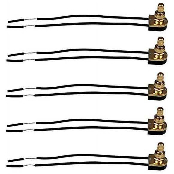 Creative Hobbies 5 Pack of Rotary On/Off Switches, Single Circuit, 3A-120V, Brass Finish, Metal Bushing with 6 Inch Wire Leads Stripped Ends