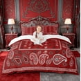 thumbnail image 2 of meiyoeat Red Paisley Print Duvet Cover Queen For Girls,Classic Boho Floral Queen Bedding For Adults,Reversible,3-Piece(No Comforter), 2 of 6