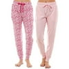 Roudelain Jogger Pajama Bottoms, Set of 2 of Space Dye Cameo Pinkgirly Leo Size L