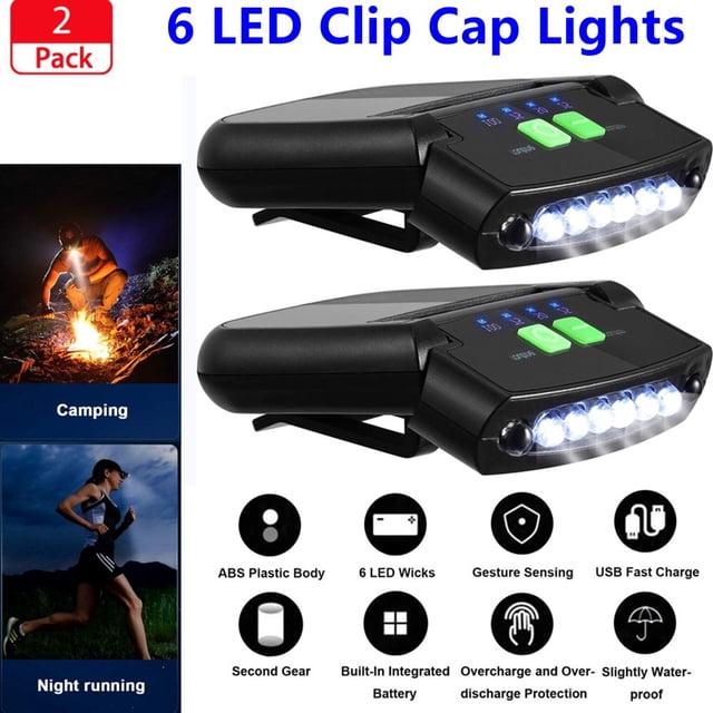 Clip Headlamp 6LED Rotatable Cap Hat Light Clip Light for Reading Hunting Camping Fishing