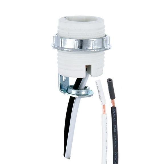 B&P Lamp® Porcelain, Threaded Candelabra Socket with hickey, metal ring, and 12" wire leads
