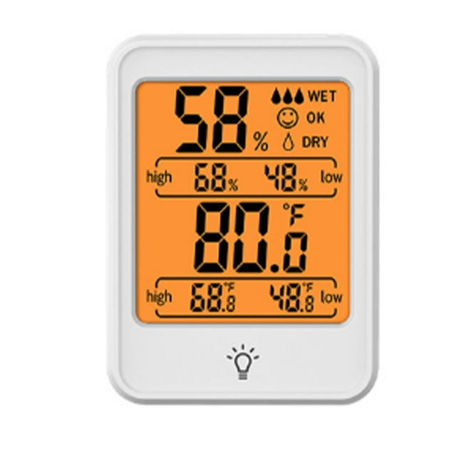 Termómetro higrómetro digital para interiores, monitor de temperatura y humedad con retroiluminación para invernaderos, color blanco.
