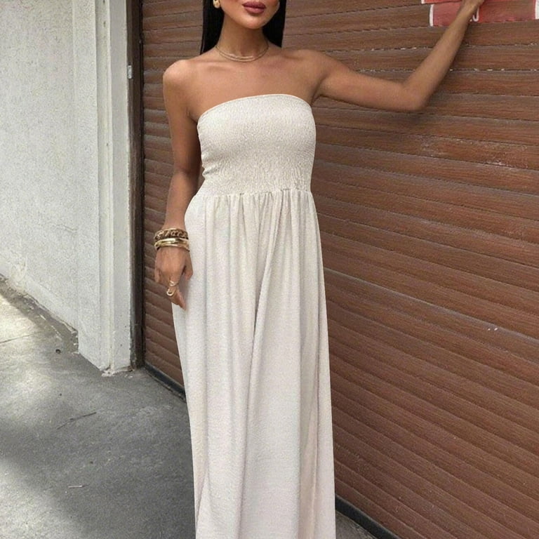 knee length dresses for ladies Sofia Strapless Black Linen Maxi Dress main image 0
