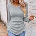 thumbnail image 4 of XuJwPNcy Women's Long Sleeve Shirts Casual V Neck Ribbed Knit Irregular Hem Blouses Tops Fashion Basic Tee Tops, 4 of 5