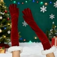 thumbnail image 4 of SYMOID Womens Wine Red Velvet Long Gloves - 17.7 Inch Mrs. Claus Style with White Fluffy Cuffs, Festive Holiday Party Gloves for Female (One Size Fits Most),Size Free Size, 4 of 5