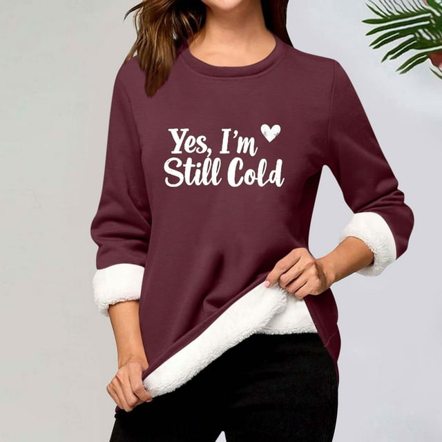 Heisall Chemises de Base pour Femmes Automne Hiver Imprimé Floral Col Rond Manches Longues Épaissies Polaire Teddy Shearling Chaud Ajusté Hauts Thermiques pour Usage Quotidien par Temps Froid