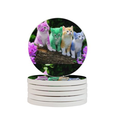 

Circular Drink Coasters Set Cool Cat Wallpaper Beautiful Home Decor Diatomite Heat-Resistant Diatomite Protect Table Countertop