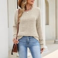 thumbnail image 5 of Fengqque Women Ribbed Knit Long Sleeve Top Crew Neck Slim Fit Stretch Casual Solid Color Waist Cinched Blouse Beige S, 5 of 8