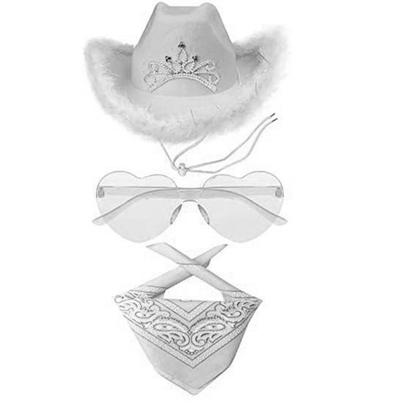 [Gafas+toalla cuadrada+sombrero de vaquero] Sombrero de vaquero con  con borde de piel blanca sombrero+gafas+toalla cuadrada ANGGREK Otros