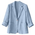 thumbnail image 5 of 2026 Summer Linen Blazer Women-3/4 Sleeve V Neck Ruched Sleeve Button down Lightweight Breathable Business Casual Work Jackets Pocket by Awwp Light Blue M, 5 of 7
