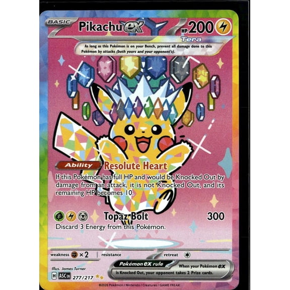 Pikachu EX 2026 Mega Evolution Ascended Heroes Secret Rare FA SAR Holo #277/217 Trading Card