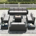 thumbnail image 2 of LayinSun 13 Pieces Outdoor Patio Furniture Set with 44" Fire Pit Table Black Rattan Sectional Sofa Conversation Sets, 2 of 7