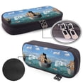 thumbnail image 4 of Picia Two Brave Cats Are Floating On The Sea Iceberg Pattern Large Capacity PU Leather Pencil Case Organizer Pen Marker Holder Double Zipper Storage Bag Big Pencil Pouch for College Office, 4 of 6