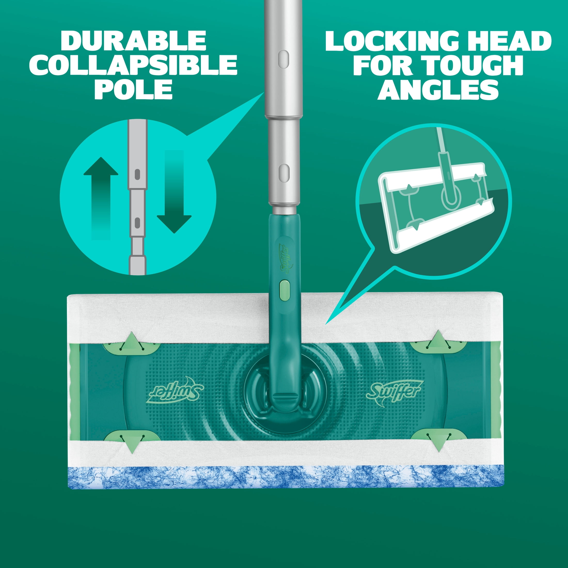 (6 pack) Swiffer Mop & Go Deluxe, 2-in-1 Floor Mopping and Sweeping Kit, 1 Device, 6 Mop Refills, 2 Sweep Refills