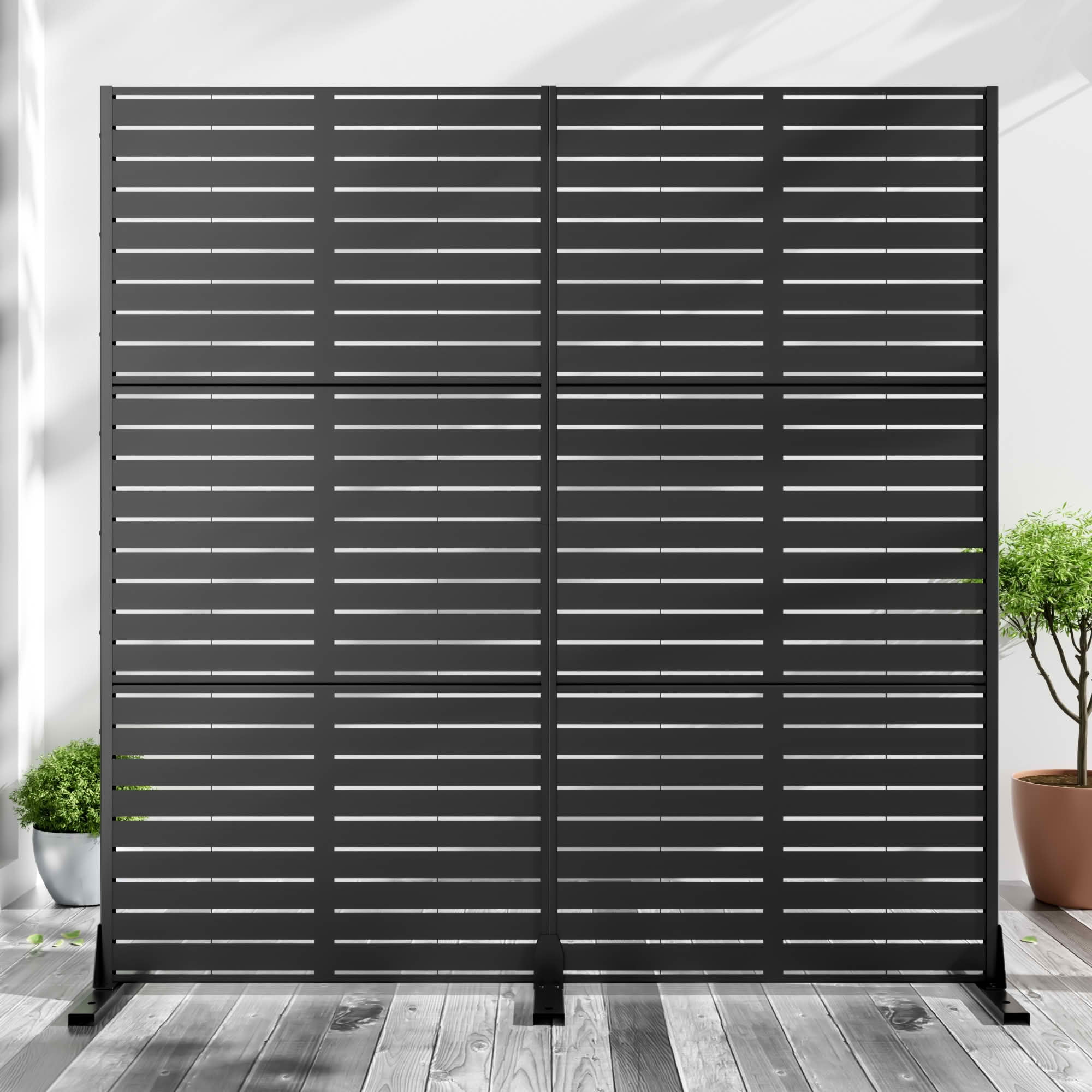 MAYEERTY 72x35x16 Inch Black Louvered Galvanized Steel Privacy Screen, 6 Piece Double Sided Set for Outdoor Street