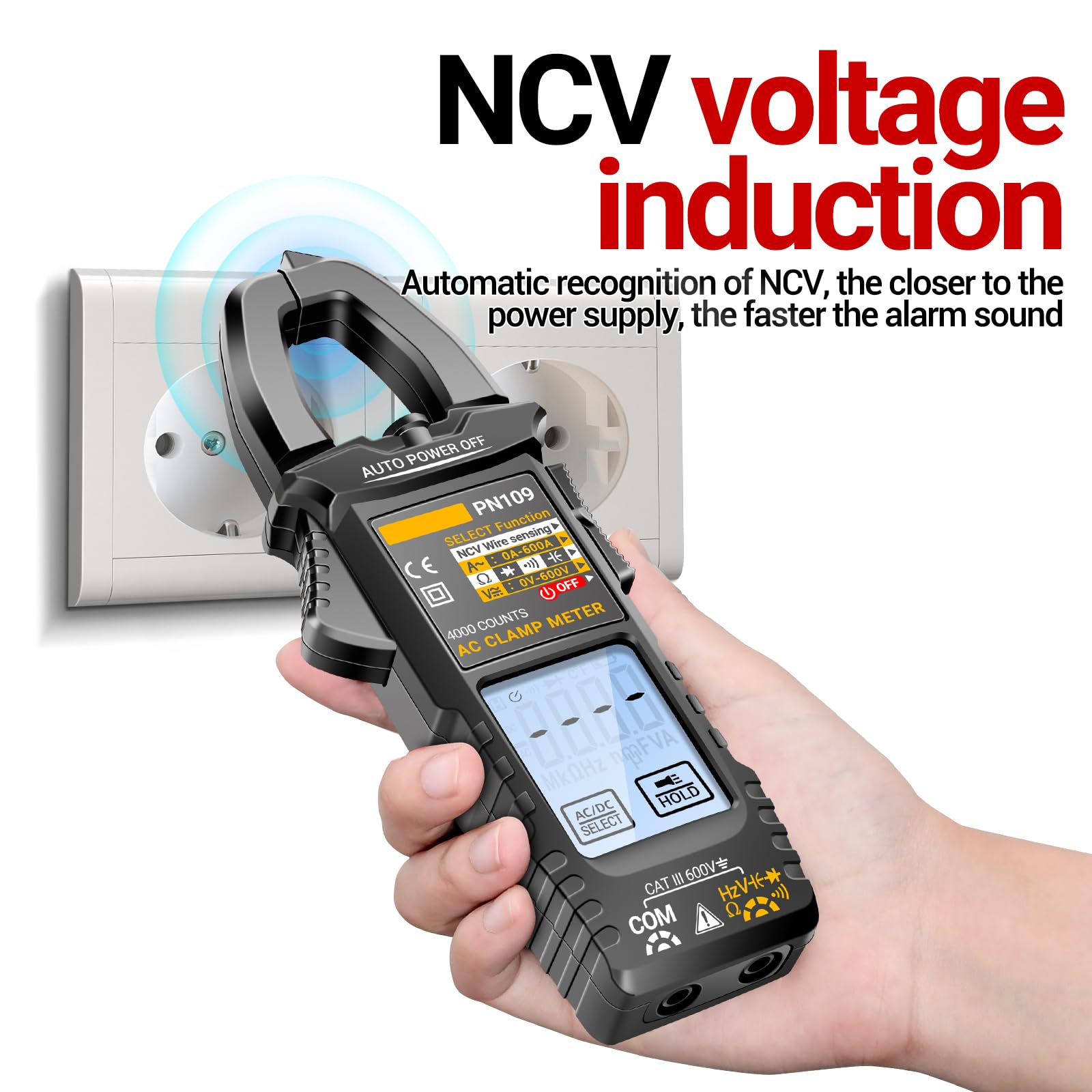 PN109 Multimeter 4000 Counts Digital Display Clamp Meter Tester Battery Operated(NOT Included)