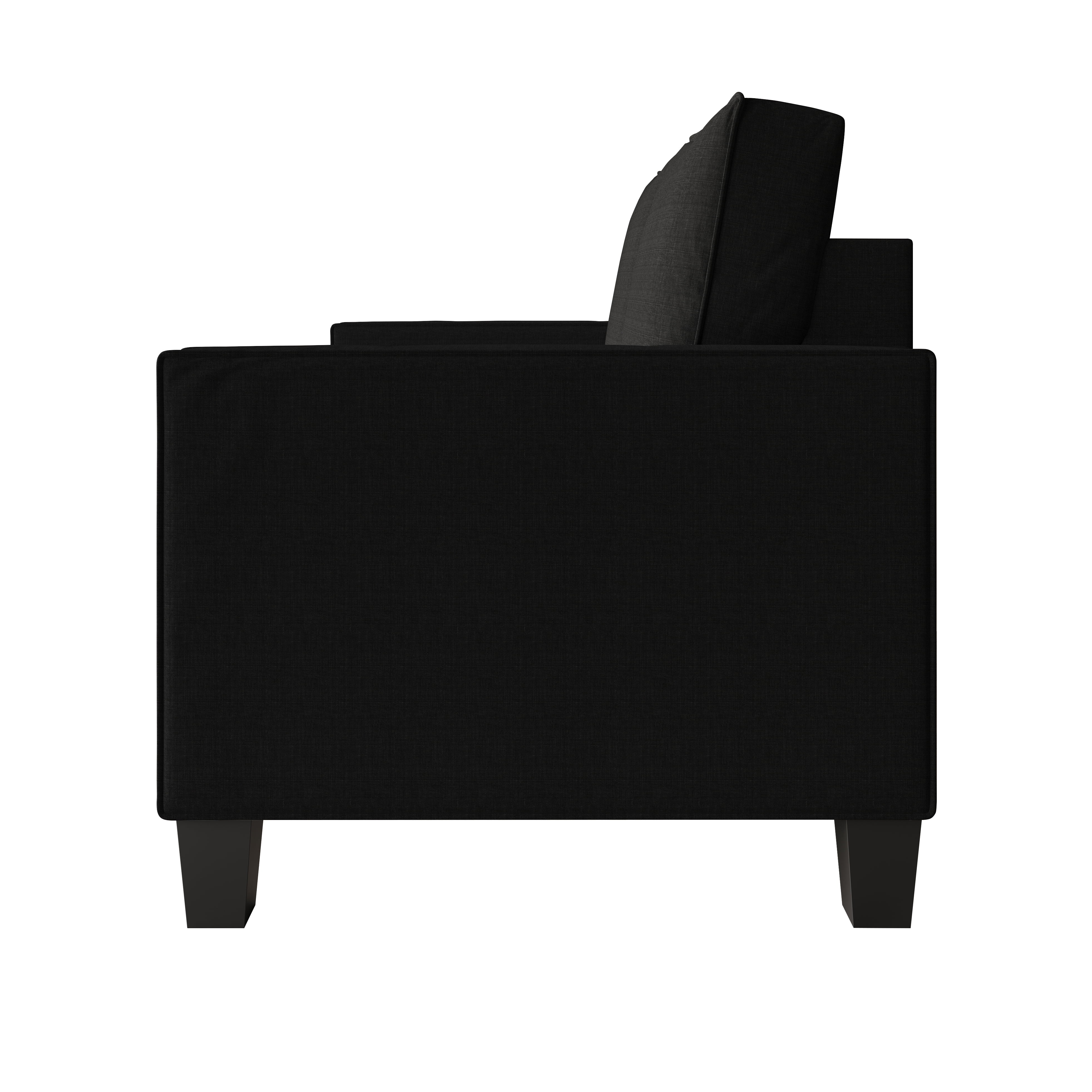 Home Design Marcia Square Arm Chair with Padded Back and Seat, Modern Upholstery, Black Legs, Comfortable Living Room Seating, Black