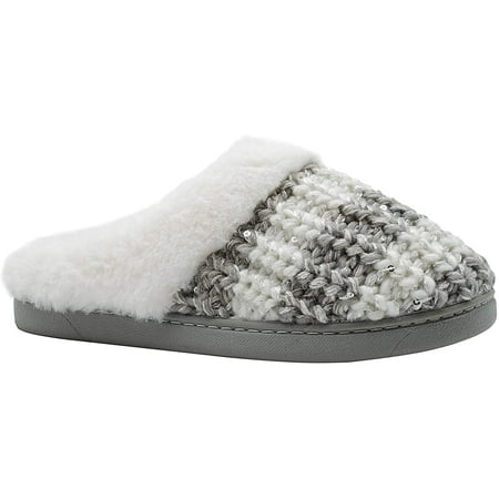 

kensie Girls Big Kid Slip On Plush Fluffy Shimmer Knit House Slippers with Faux Fur Cute Warm Comfortable Shoes for Home Grey Size 13/1