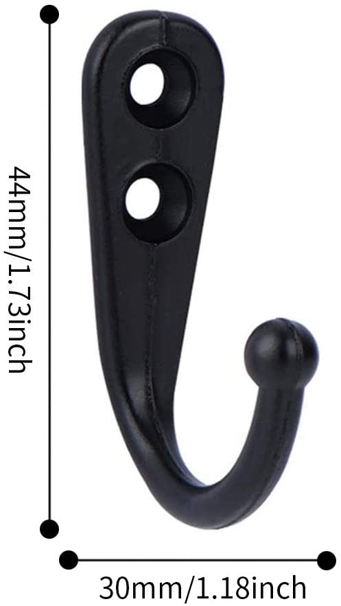 10 Pieces Coat Hooks Wall Mounted Robe Hook Single Coat Hanger No Scratch and 20 Pieces Screws (Black)