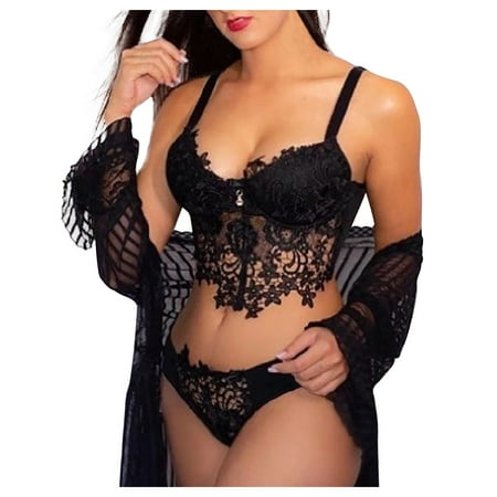 Levmjia Lingerie See Through for Woman Sexy Bodysuit Women Perspective Tight Backless Lace Sexy Suspended Top With Underwear Set