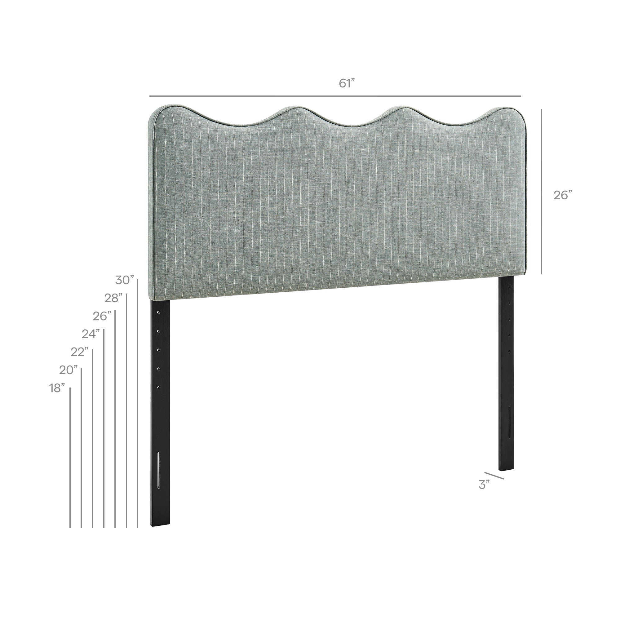 Athena Striped Fabric Upholstered Queen Size Headboard in Spa Blue Stripe