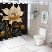Pratyus Art Deco Flowers Polyester Quick-Drying Shower Curtain Set for Bathroom - Modern Chic Home Bathtubs Decoration with Hooks 60x72