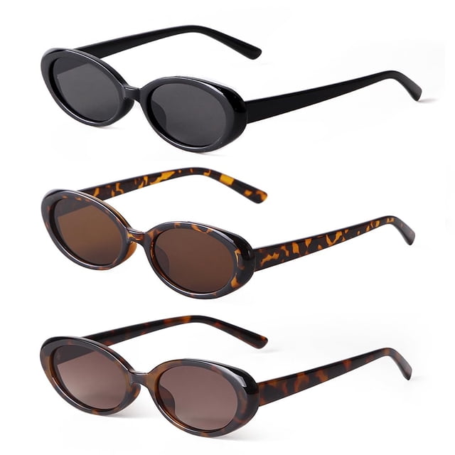 Gafas de Sol Laurinny Ovaladas para Mujer Retro de los 90 Ligero Paquete de 3