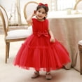 thumbnail image 6 of IBTOM CASTLE Baby Girls Ruffle Layered Tulle Tutu Dress, Bowknot V Back Birthday Party Pageant Formal Infant Gown with Headband 2T Red, 6 of 7