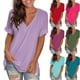 thumbnail image 1 of Blusa de manga larga,Blusa informal de cuello en V y manga corta con mangas enrolladas, mezcla de poliéster y elastano, corte holgado para mujer, sopatenor, 1 of 8