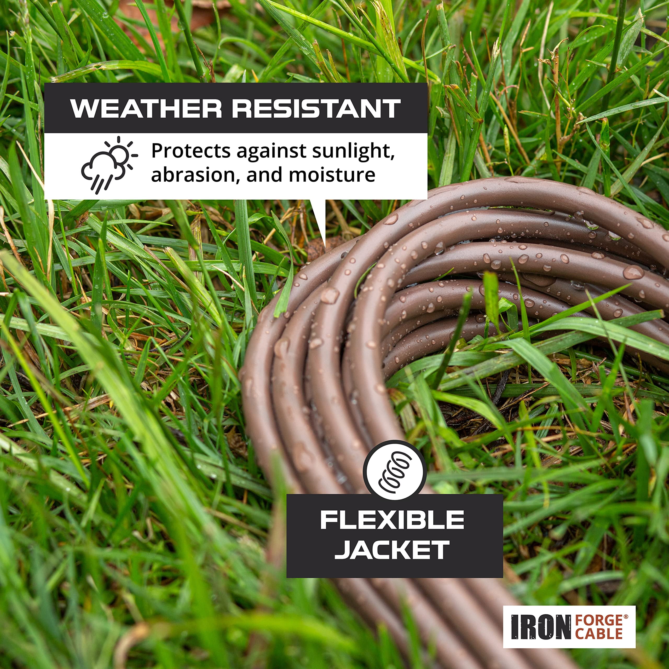 Iron Forge Cable Outdoor Brown Extension Cord 10 ft - 16 Gauge 13 Amp Heavy Duty Brown Outdoor Extension Cords 3 Prong - 16/3 SJTW - Great for Outdoor