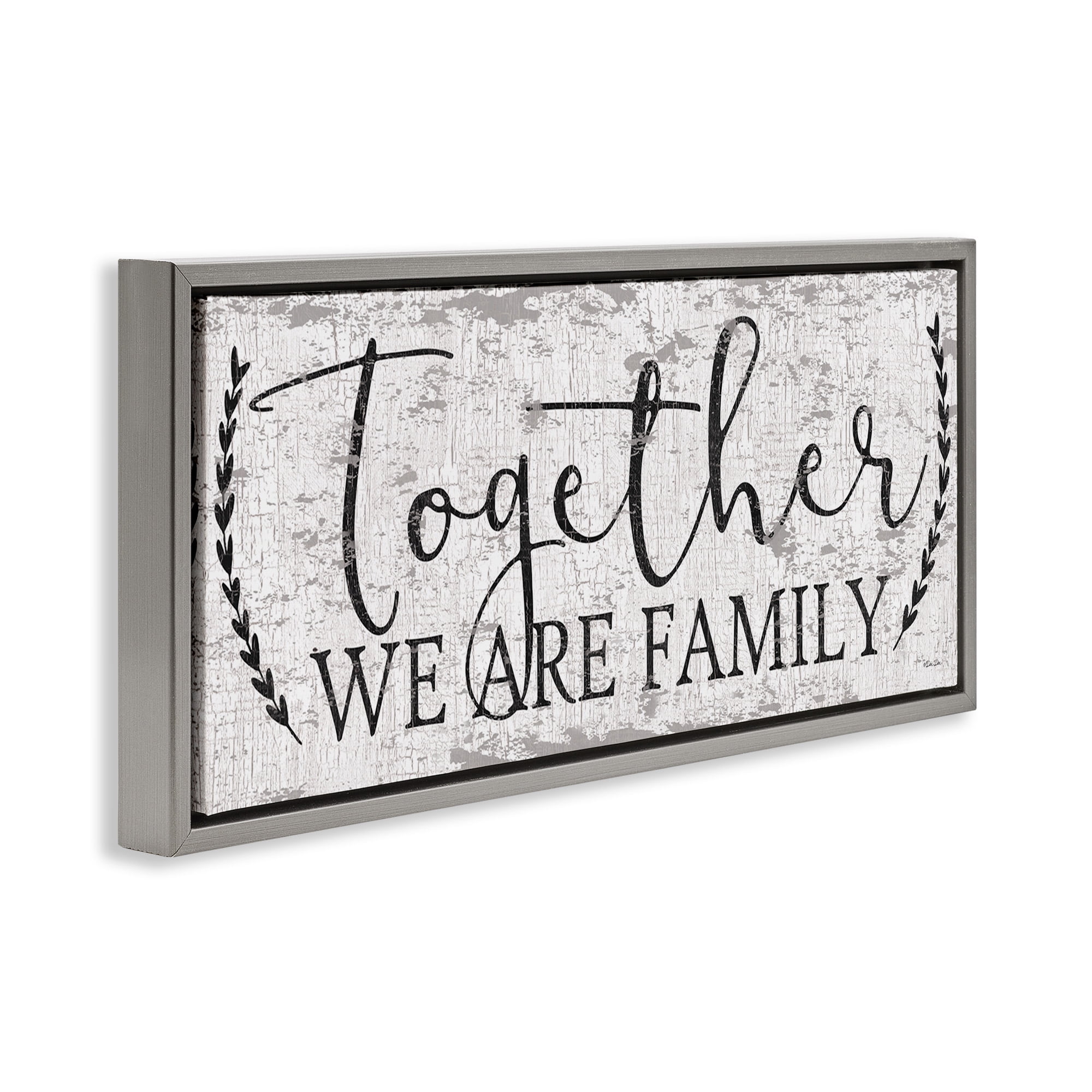Stupell Industries Country Distressed Family Quote Typography Painting Gray Floater Framed Canvas Art Print Wall Art, 31 x 14