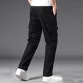 thumbnail image 7 of Men's Elastic Waist Casual Pants Trousers Joggers, Blended Stretch Fabric Pull On Straight Leg Breathable Lightweight Soft, Beach Vacation Gym Workout Daily Wear Summer | AESTIVO,Black XL, 7 of 7