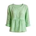 thumbnail image 3 of Uootdi Women's Tops 3/4 Sleeve Crew Neck Peplum Blouses Bohemian Casual Style Linen Blend Lightweight Breathable Relaxed Fit Shirts Gift, 3 of 6