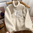 thumbnail image 1 of Autumn and Winter Japanese Men's and Women's Fleece Stand Neck Jacket Couple Zipper Loose Warm Lamb Wool Coat Solid Color Jacket, 1 of 6