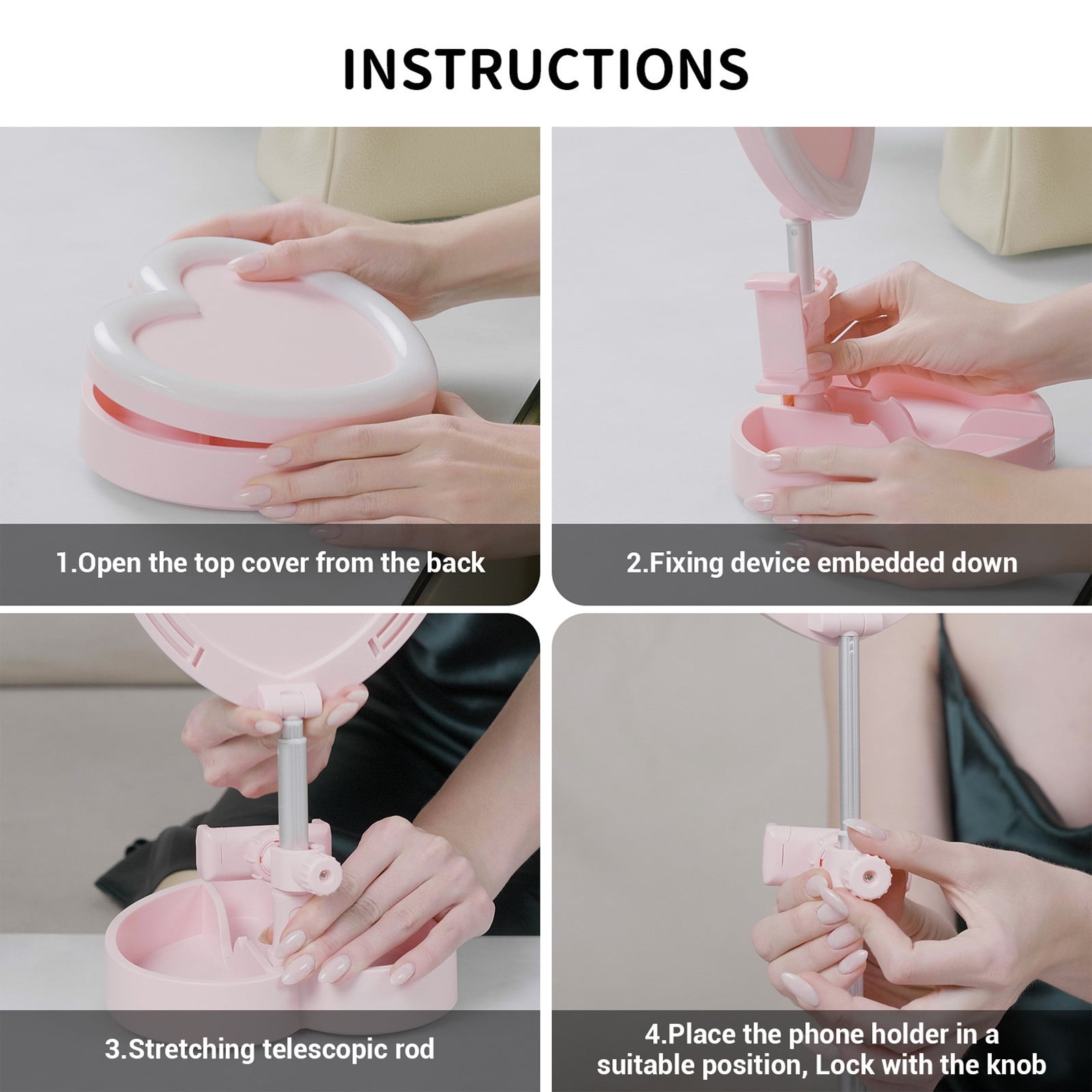 LED Ringlight With Phone Holder,Light With Stand, Foldable, Stretchable Portable Selfie Desk Fill-Light, Heart-Shaped Lights For Selfie/Live Stream/Makeup-home0706