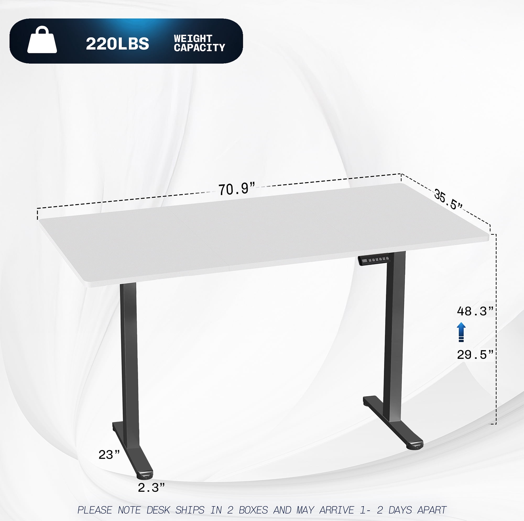 VIVO Electric Dual Motor 71” x 36” Standing Desk, White Top, Black Frame