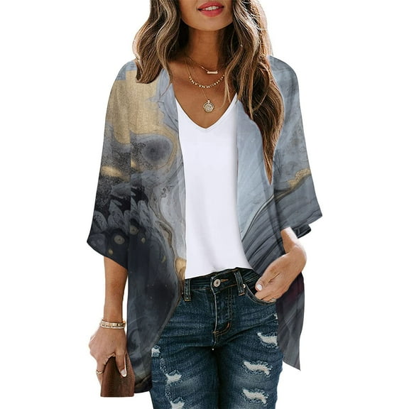 GERsome Womens Spring Plus Size Open Front Casual Summer Cardigan 3/4 Long Sleeves Lightweight Draped Cover Ups