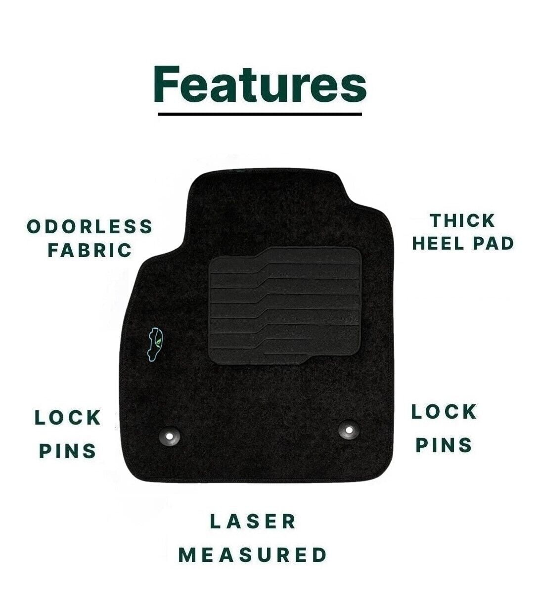Carpet Floor Mats Custom Fit for 2011 to 2016 Chevrolet Cruze with Heel Pad and Safety Locks, Front and Rear, Black