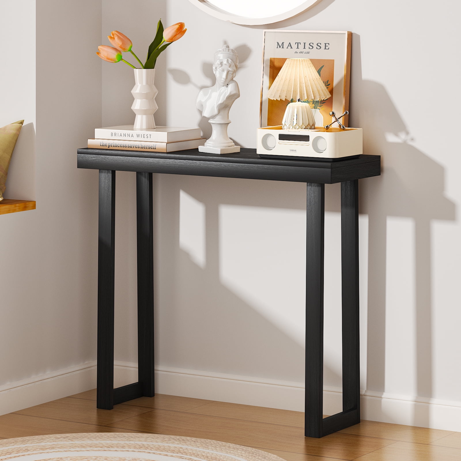 Ktaxon Wooden Entryway Table 36in Sofa Side Table Storage Display TV Table, Black