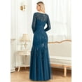 thumbnail image 6 of Women's Elegant A Line Crew Neck Long Sleeves Sequin Maxi Evening Dress Wedding Guest Dress Bridesmaid Dress, 6 of 6
