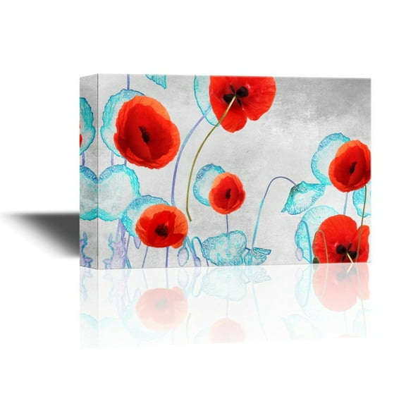wall26 - Canvas Wall Art - Red Poppy Flowers on Grey Abstract Background - Gallery Wrap Modern Home Art | Ready to Hang - 32x48 inches