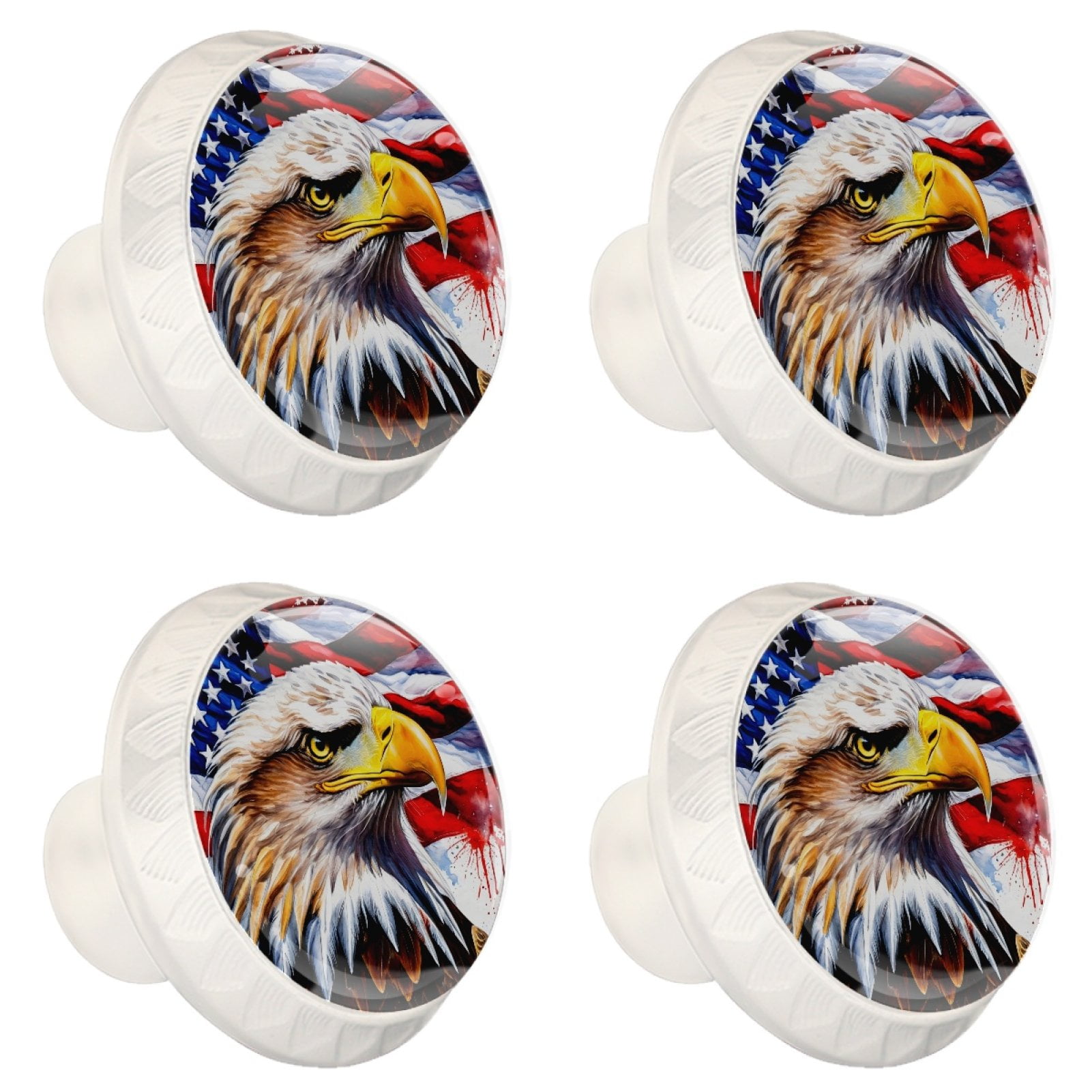 4 Pcs Eagle and American Flag Knobs for Kitchen Cabinet Cupboard Dresser Bookcase Drawer Pulls Handles Round Home Decor