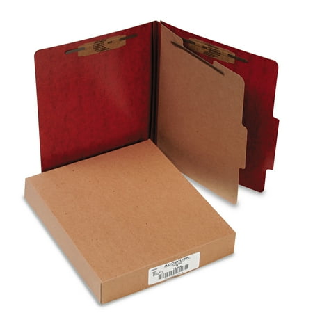 ACCO 20-Pt PRESSTEX Classification Folders, Letter, 4-Section, Red, 10/Box