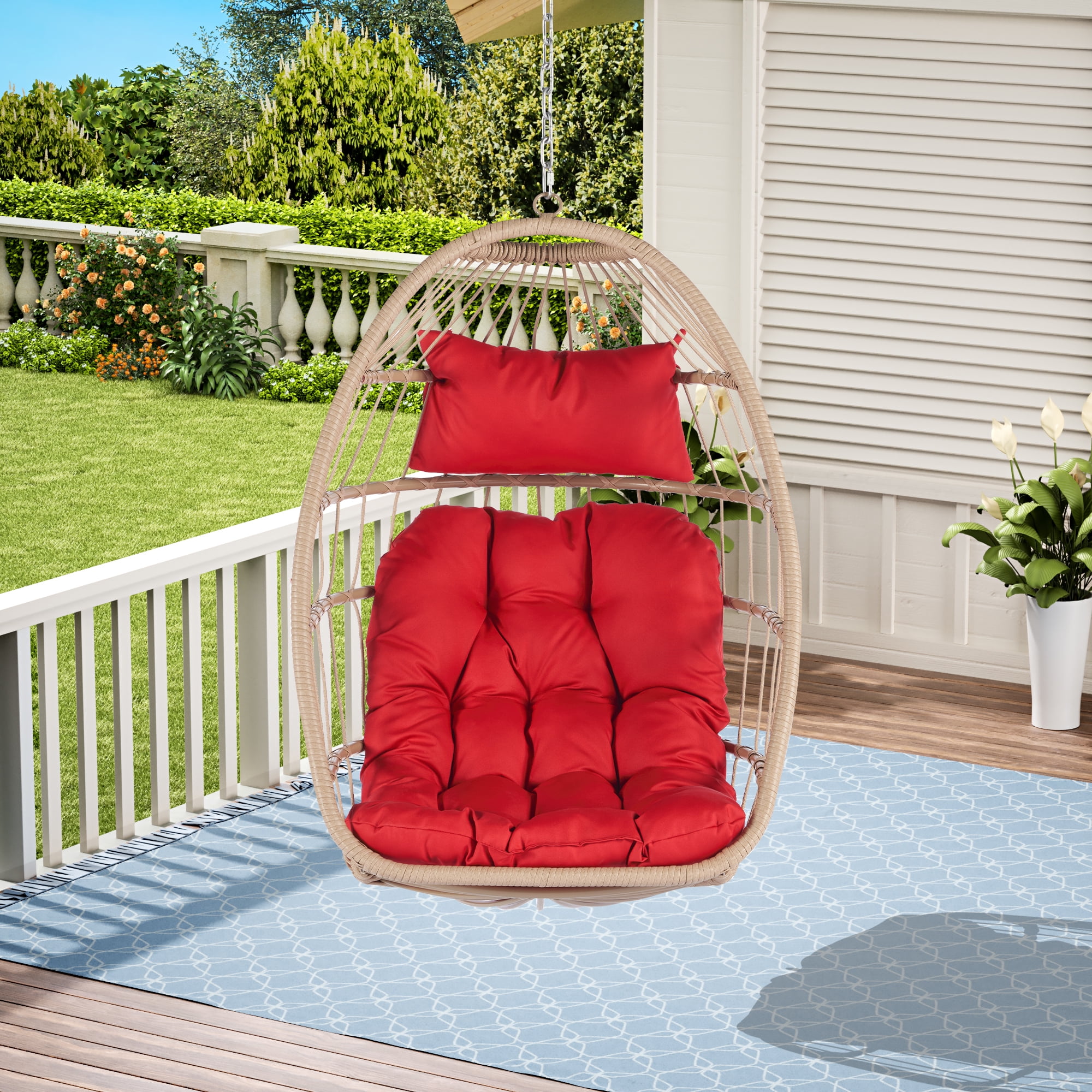 Rattan Egg Swing Chair, Outdoor Garden Egg Chair without Stand Indoor